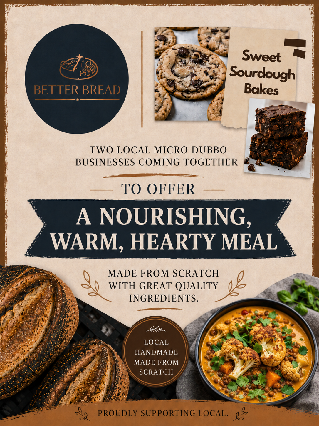 Homemade Thai Yellow Coconut Curry Roasted Pumpkin, Cauliflower & Lentil Soup with a loaf of Handmade Local Organic Turmeric Bone Broth Sourdough