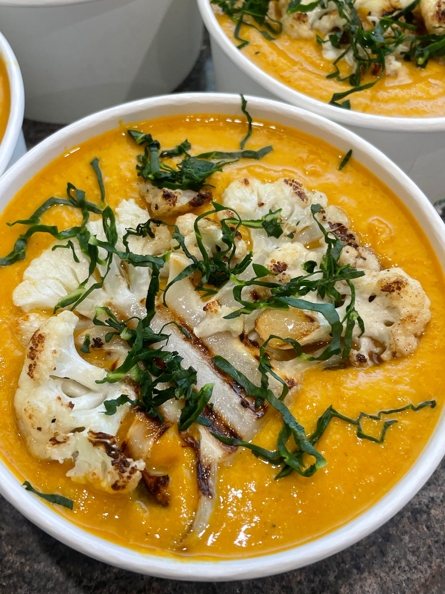 1ltr Thick Thai Yellow Coconut Curry Roasted Pumpkin, Cauliflower & Lentil Soup.
