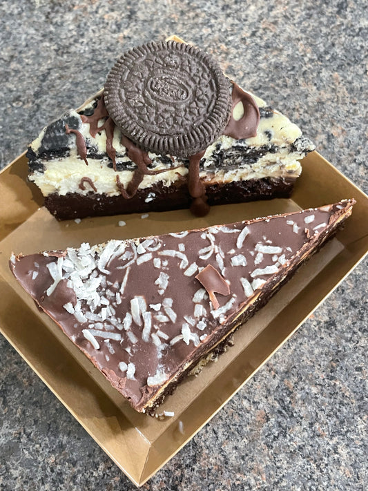 1x  Single Serve Baked Oreo Cheesecake Brownie & 1x hedgehog slice