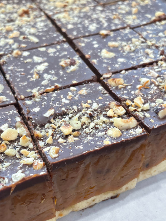 Gluten Friendly Roasted Hazelnut Coffee Caramel Slice